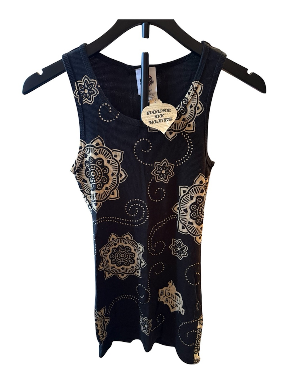 4/$45- House of Blues Black Floral Scroll Tank Top Women’s Large Cotton Graphic